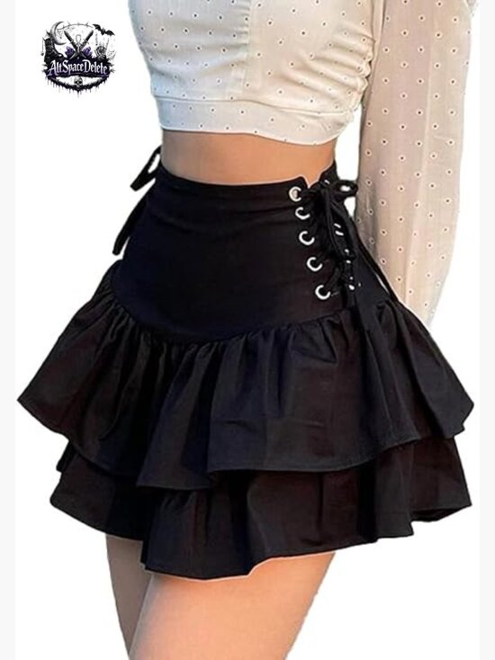 Dresses & Skirts - High Waist Mini Skirt with Ruffle Tie Closure, A-Line Pleated Style